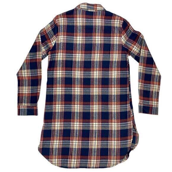 ENVME Long Tunic Flannel Dress Womens Sz Large Red Blue Plaid Lace Up NEW - Picture 4 of 14